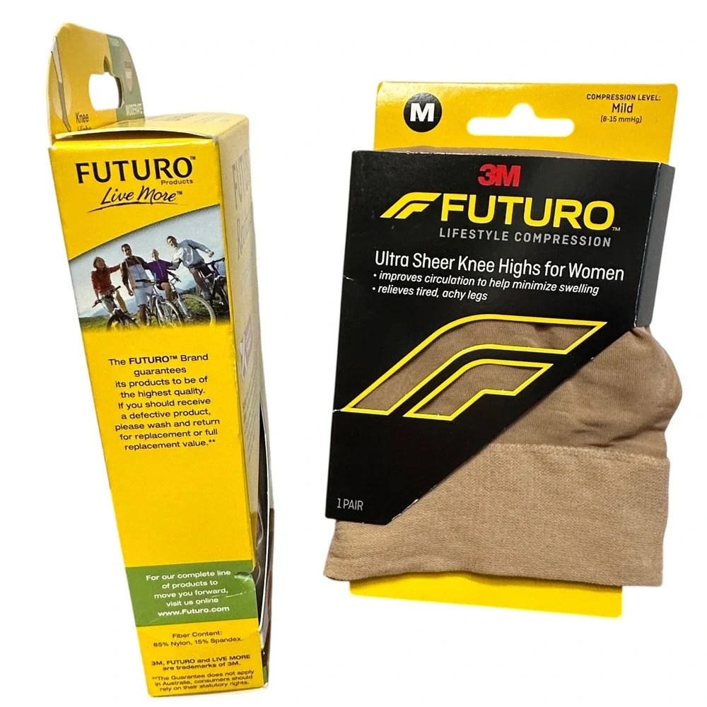 3M Futuro Compression Knee Highs‎ Women Medium Nude New 2pk Sheer Revitalizing